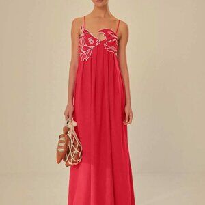 Embroidered Red Fish Top Midi Dress